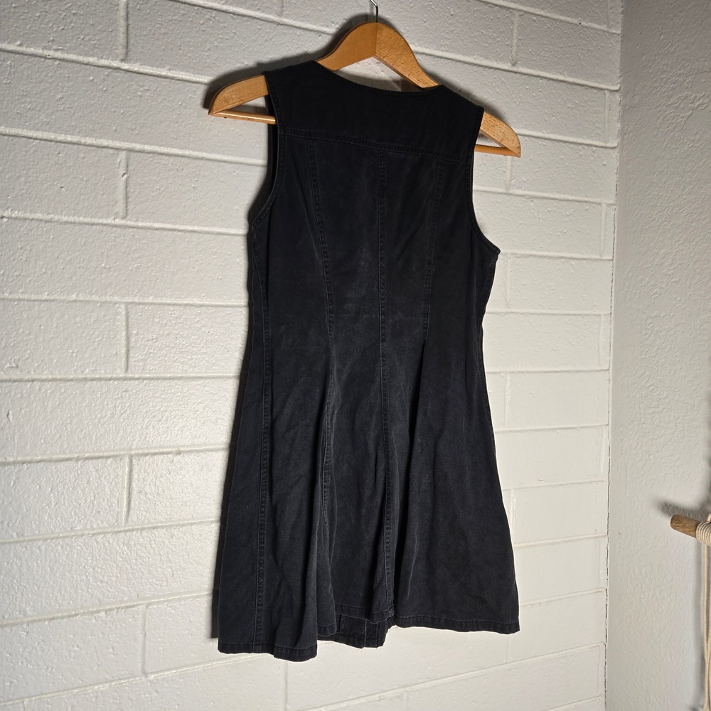 Vtg Scarlett Denim Dress 7/8 Black Button Flare Mini 90s Y2K Goth Biker Cyber - Picture 6 of 6